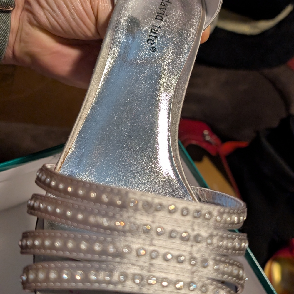 David Tate Shimmering Silver Strappy Heels